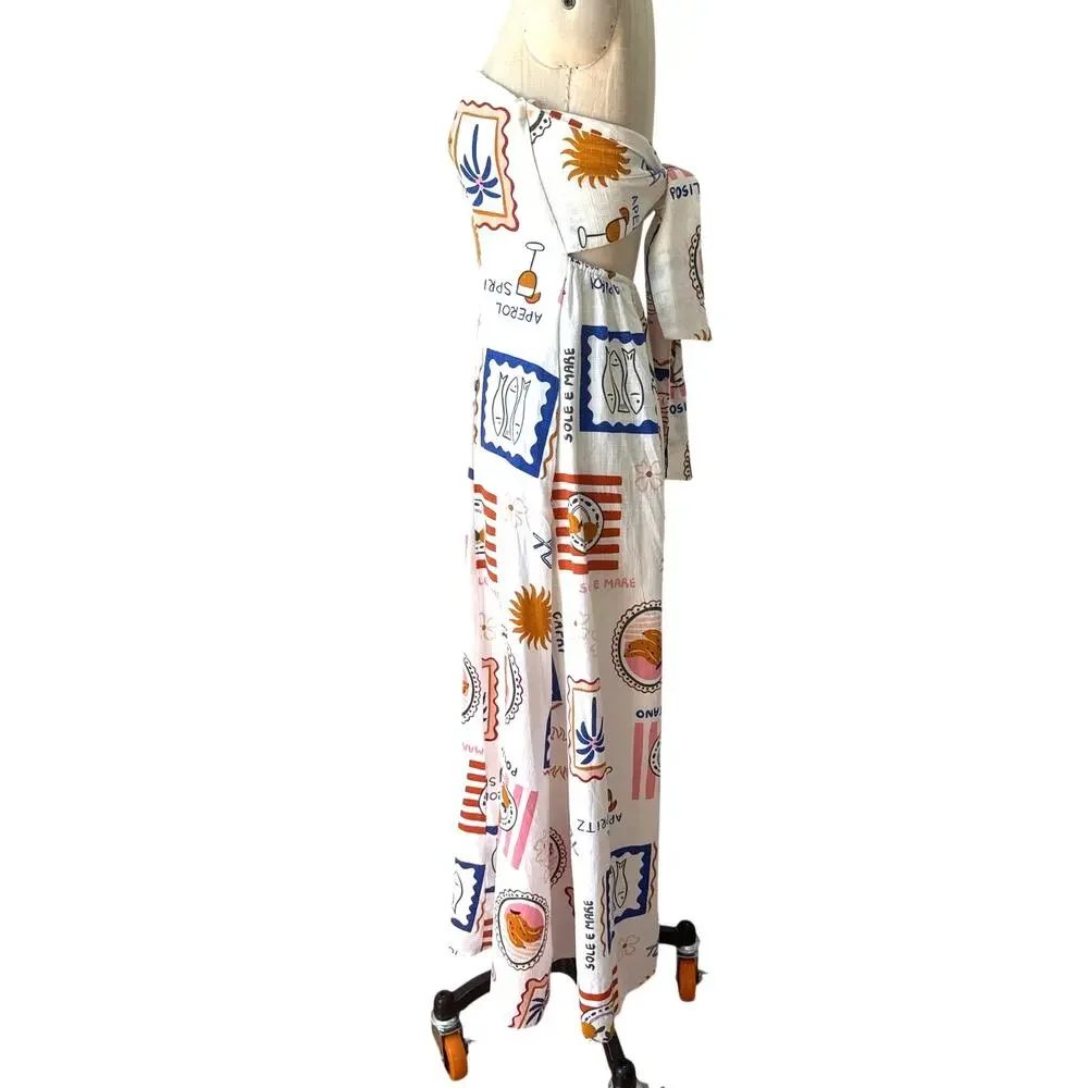 Paper Heart Strapless Linen Blend Maxi Sundress La Dolce Vita Print Size Medium